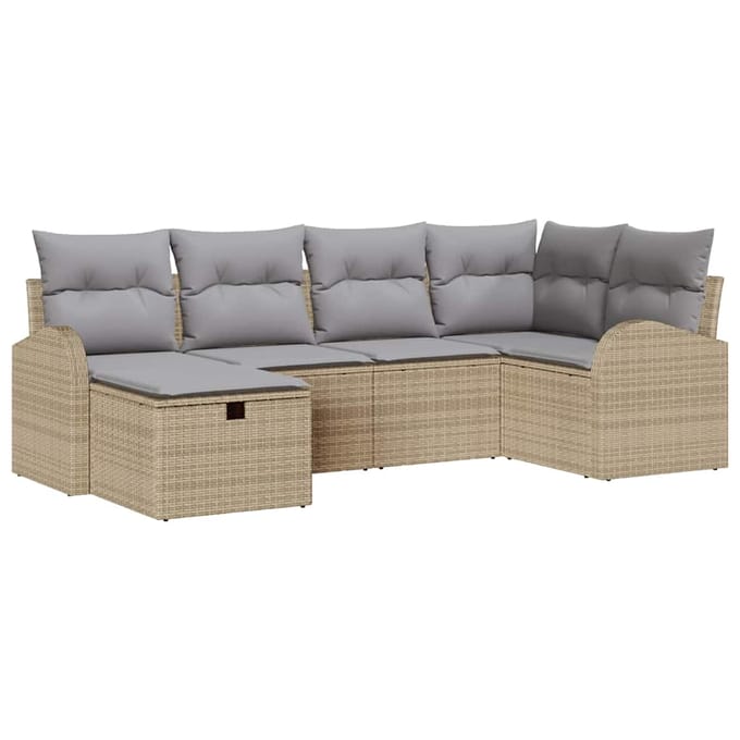 vidaXL - Bankstel - 6 - st - Beige - en - Lichtgrijs - poly - rattan