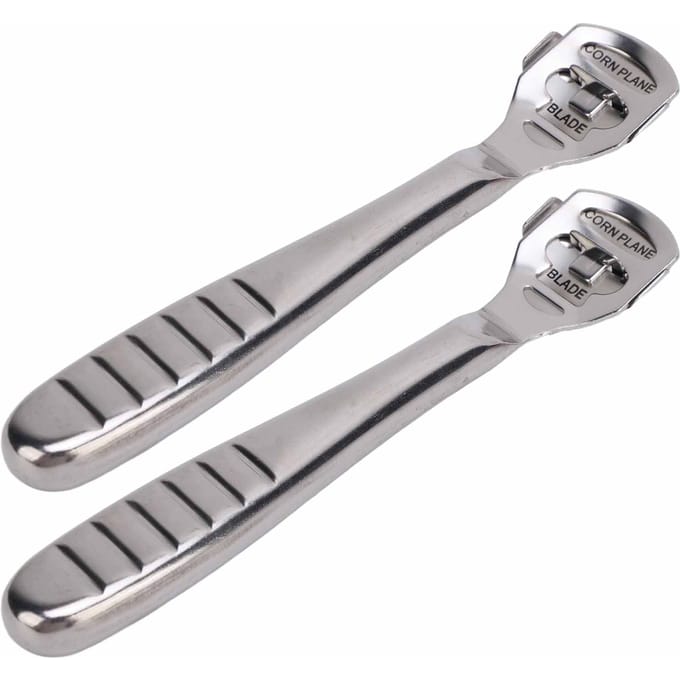 2 stuks Voet Eelt Schraper Anti-Slip Ergonomische Handgreep Roestvrij Staal Pedicure Eelt Verwijderaar Voeten gray