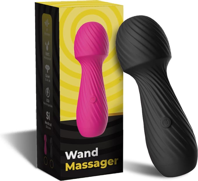 Bossoftoys - 52-00025 - Dazzle Black Silicone Mini Wand Massager - USB - 9 Vibration mode