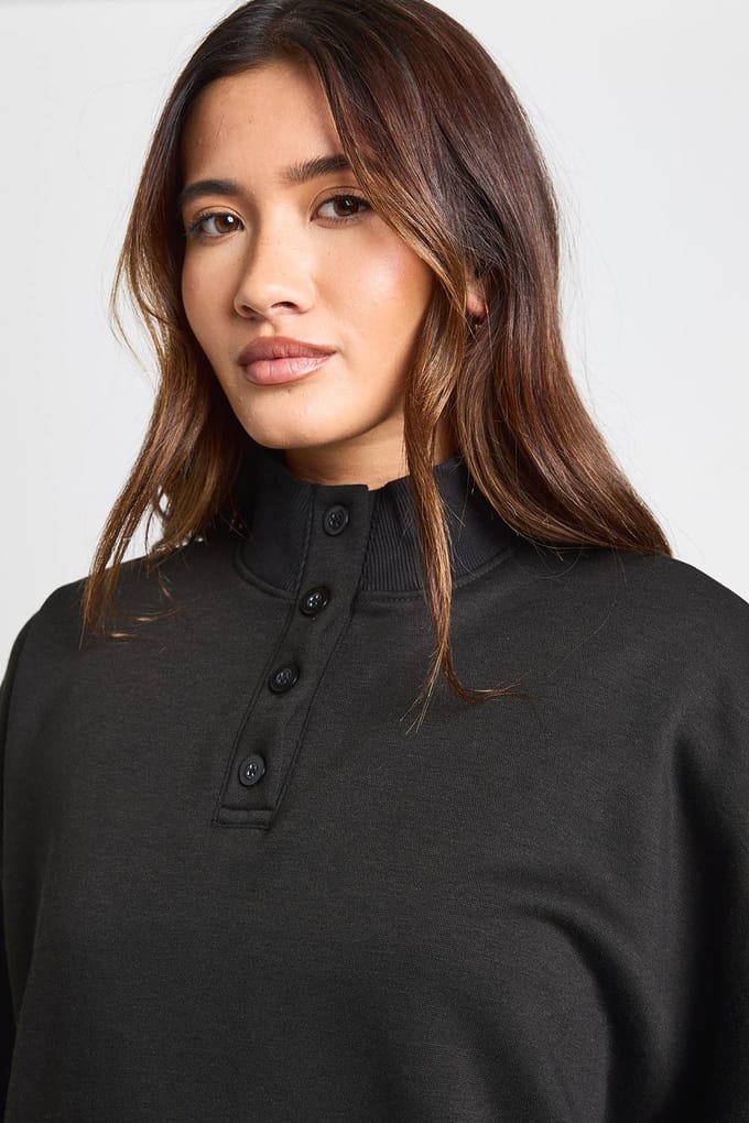boohoo Dames Funnel Neck Henley Sweatshirt | Zwart | Maat: Medium