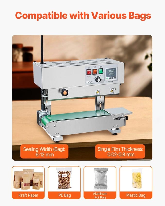 Machine de Scellage Continu de Sacs à Bande Scelleuse à Bande Verticale Acier Inoxydable
