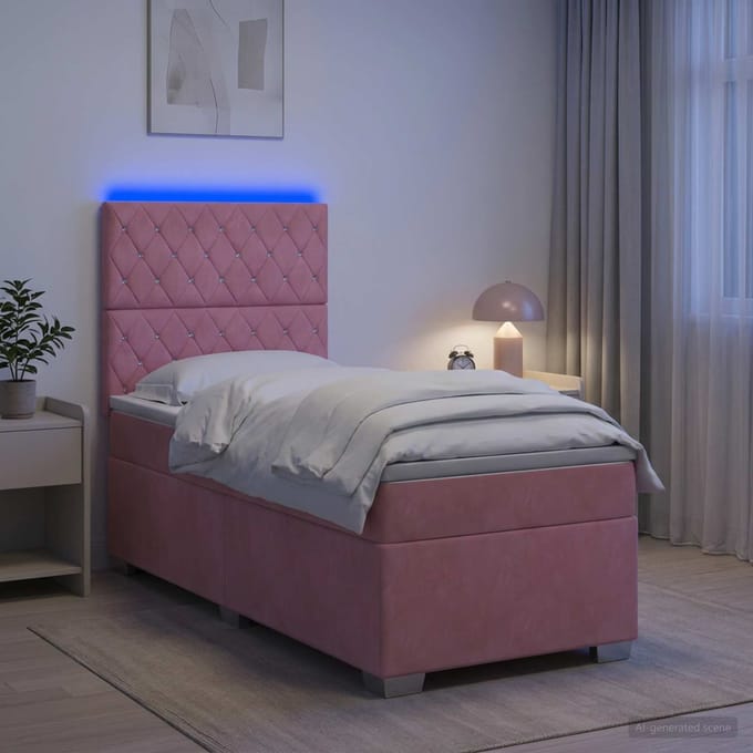 vidaXL - Boxspringbed - met - matras - met - hoofdeinde - Roze - 80 - x - 200 - cm - Fluweel