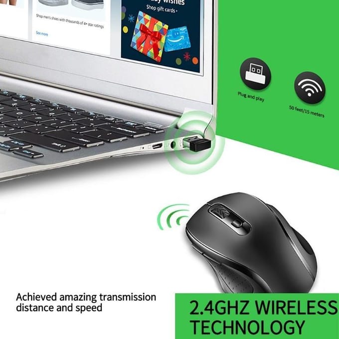 1PCS 2,4GHz draadloze batterijmuis Draagbare ergonomische computer Stille muizen PC Desktop Laptopaccessoires zwart