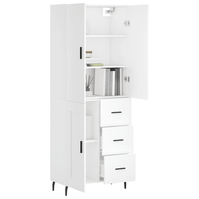 vidaXL - Hoge - kast - 69,5x34x180 - cm - bewerkt - hout - wit