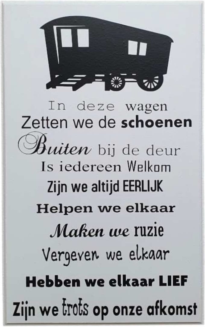 Tekstbord - spreukenbord in deze wagen - woonwagen - lief