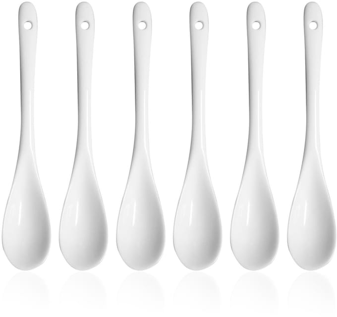 Store_9 - Witte Keramische Lepel - 6-delige Set - voor Desserts - 13