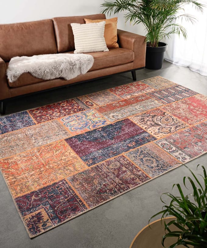 Patchwork vloerkleed - Fade Heritage blauw/multi 140x200