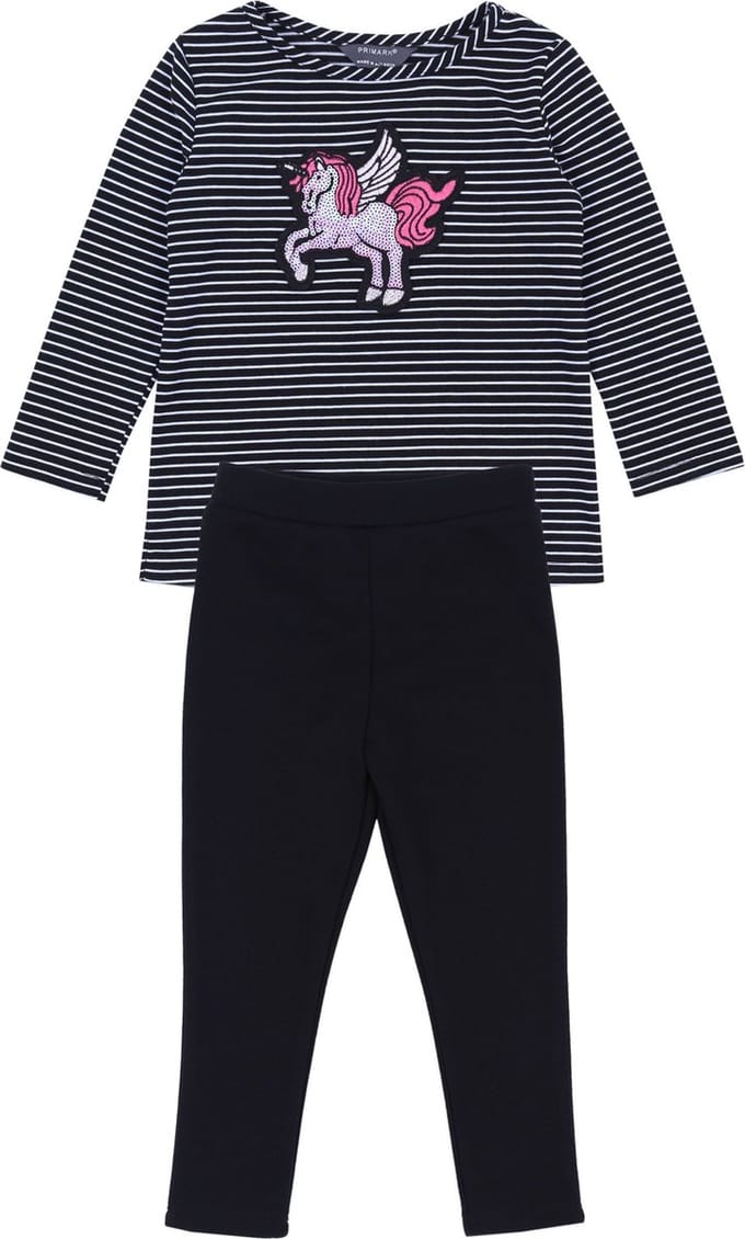 Set : Eenhoorn gestreepte blouse + zwarte legging