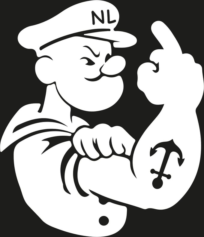 Sticker - Popeye - Rechts - NL - Wit- 155mm x 180mm