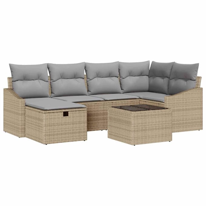 vidaXL - Bankstel - 7 - st - poly - rattan