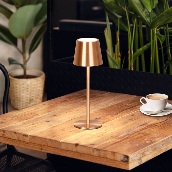 FH Lighting LED tafellamp Roxi, koperkleurig, metaal, IP54, dimbaar