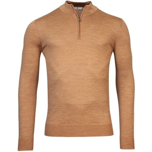 Thomas Maine Trui Pullover Shirt Style Zip Single Knit Licht Camel Melange / male