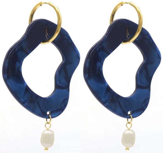 Oorbellen - Abstracte Hanger - RVS - 6 cm - Blauw
