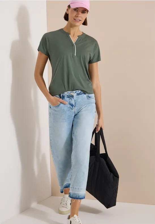 Shirt met splitnek in effen kleur