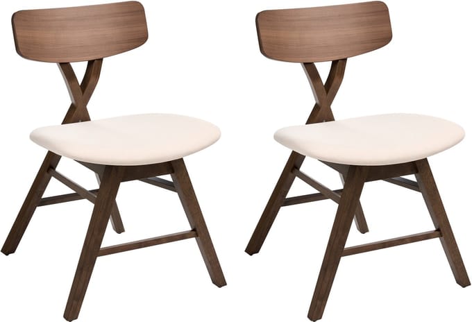 LELAND - Eetkamerstoelen set van 2 - Bruin/Off-white - Rubberhout