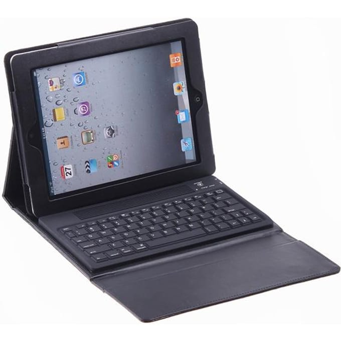 Draadloos BT-toetsenbord + echt leren hoesje voor iPad 2 iPad 3 zwart