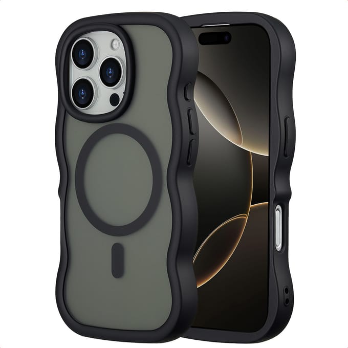 Selencia Wavy Case - Golvend Hoesje geschikt voor Apple iPhone 16 Pro - Zwart