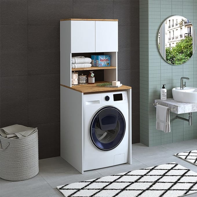 Wasmachinekast voor standaard wasmachines - Ruimtebesparend en Modern Design (65 x 181 x 60 cm)