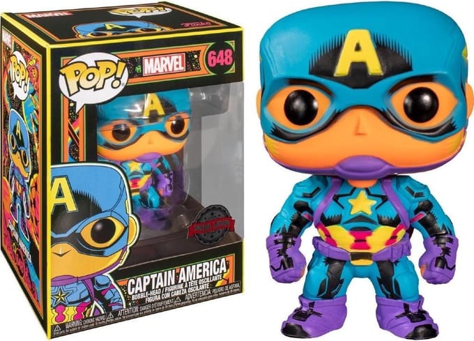 Funko Captain America Verzamelfiguur Marvel POP! Black Light Captain America 9 cm Multicolours