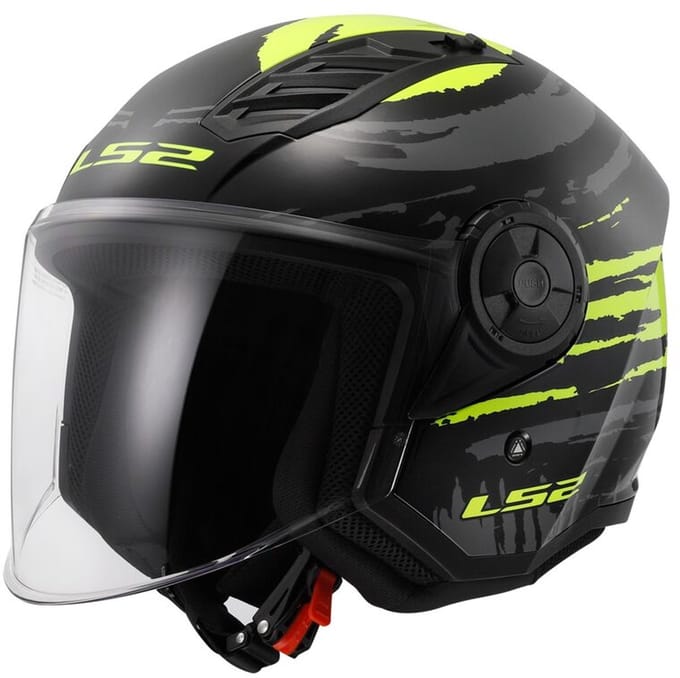 LS2 OF616 Airflow II Brush Zwart Neon Geel Jethelm - Helm