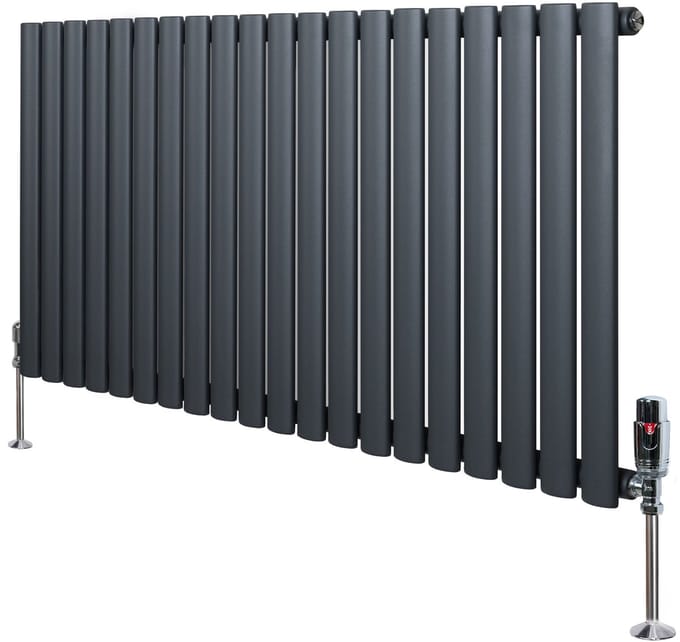 Ovale radiator 1 kolom - 600x1200 mm - grijs - thermostaatkraan