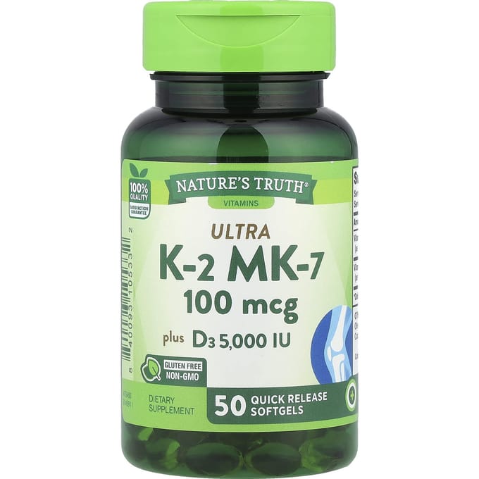 Nature'S Truth, Ultra K2 Mk-7 Plus D3, Snel Oplossende Softgels, 50