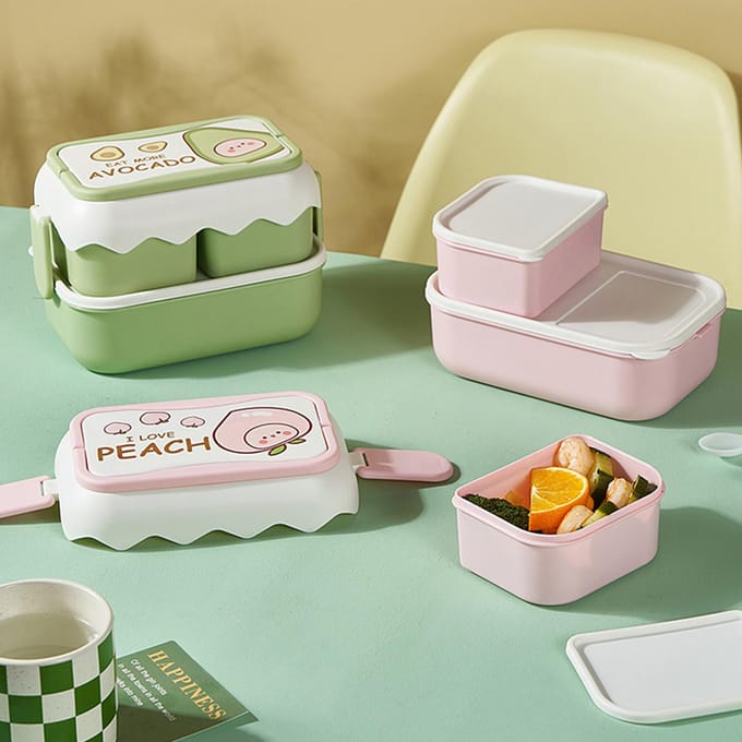 Boîte à lunch portable mignonne pour étudiants, boîte à bento pour enfants au micro-ondes, compartiment indépendant rose