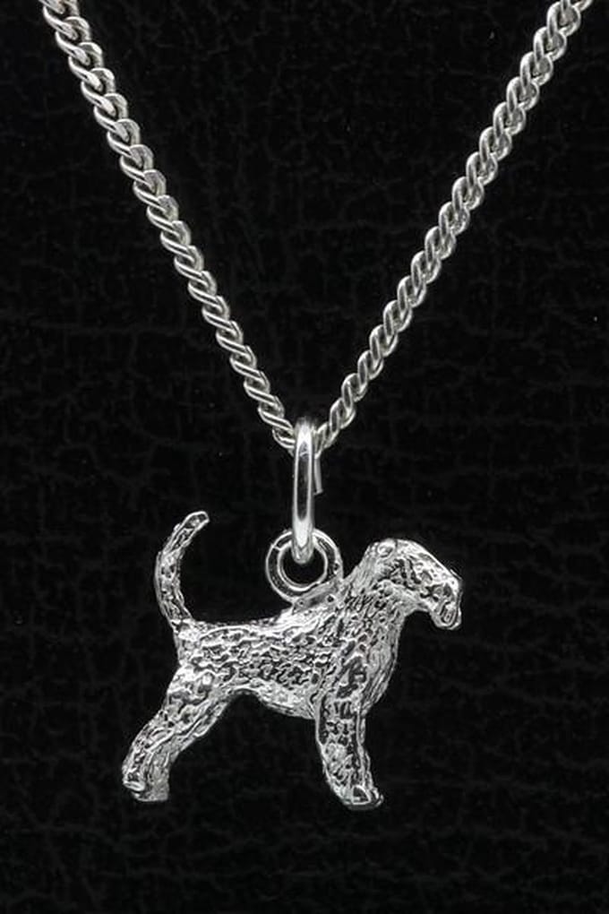Zilveren Airedale terrier met staart ketting hanger - klein