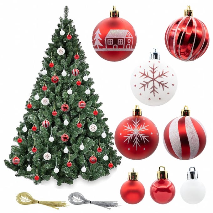 Kerstballen glanzend, onbreekbaar, decoratief, set van 44 stuks