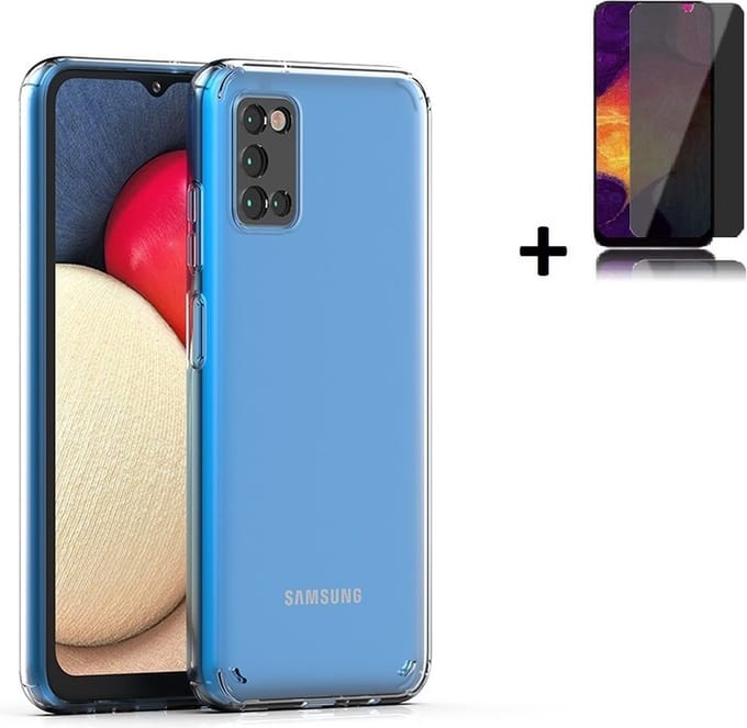 Geschikt voor Samsung Galaxy A03s Hoesje - A03s Screenprotector - A03s Hoesje Transparant Siliconen Case + Privacy Screenprotector