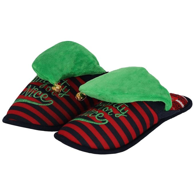 Morethansocks - Kerstsloffen Dames - Elfthema - Blauw/Rood - Maat 37 t/m 42 - Sloffen kerst dames - pantoffels kerst dames - kerstcadeau