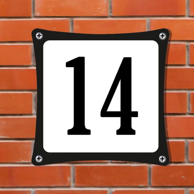 Decoporta Huisnummerbord Emaille-Look - Nummer 14 - Standaard - 10 x 10 cm | incl. schroeven