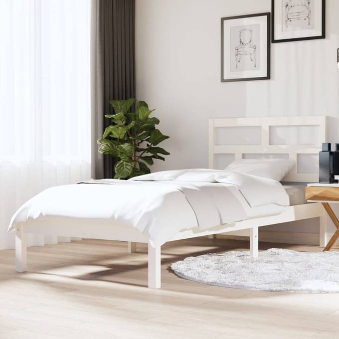 vidaXL - Bedframe - massief - hout - wit - 90x190 - cm
