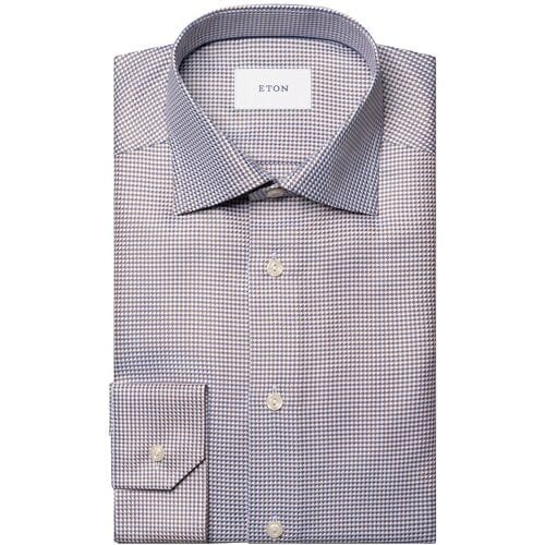 Eton Overhemd Luxury Organic Cotton King Twill Houndstooth Texture Oranje / male