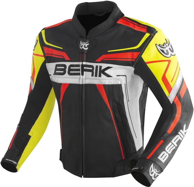 Berik Absolute Race Zwart Neon Geel Neon Rood Wit Leren Motorjas - Jas
