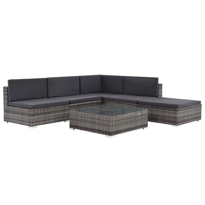 vidaXL - 6-delige - Loungeset - met - kussens - poly - rattan - grijs