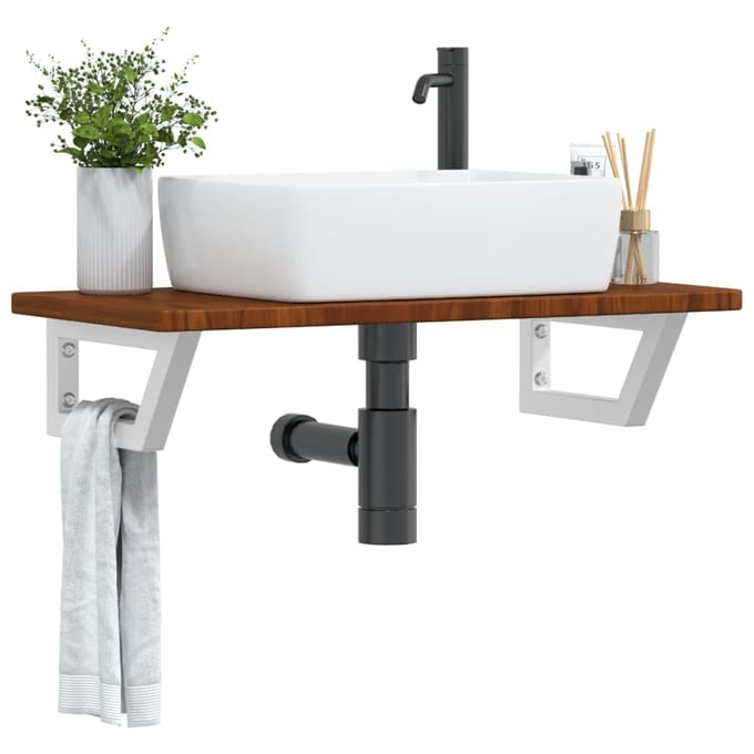 vidaXL - Badkamer - wandschap - staal - en - massief - eikenhout