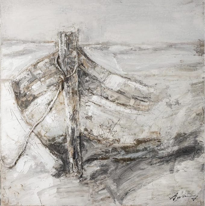 Olie op canvas - Roeiboot - 120 cm hoog