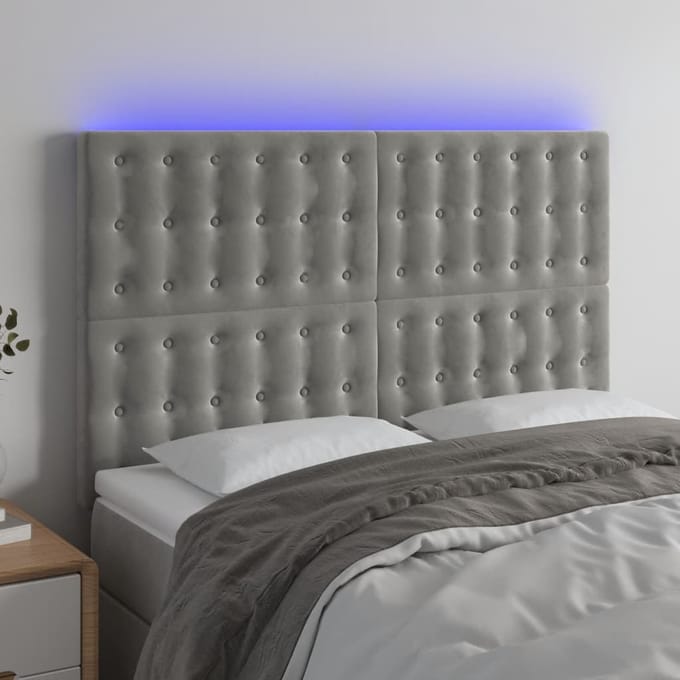 vidaXL - Hoofdbord - LED - 144x5x118/128 - cm - fluweel - lichtgrijs
