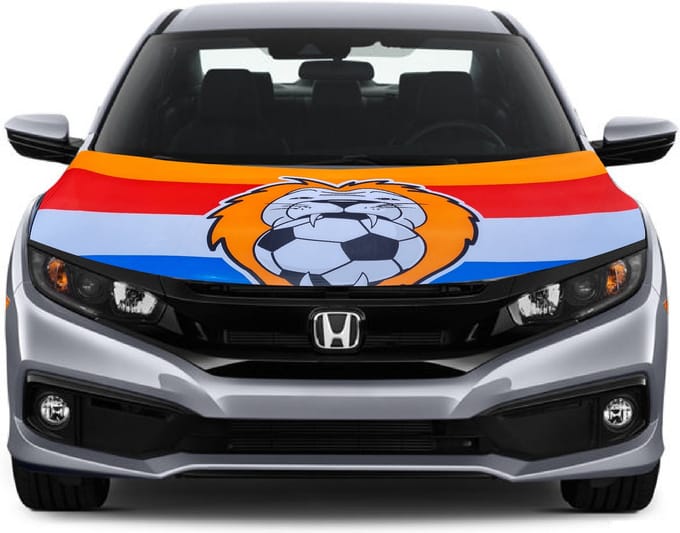 Oranje motorkap hoes met voetbal