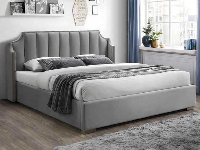 Vente-unique Bed met opbergruimte fluweel lichtgrijs 140 x 190 cm