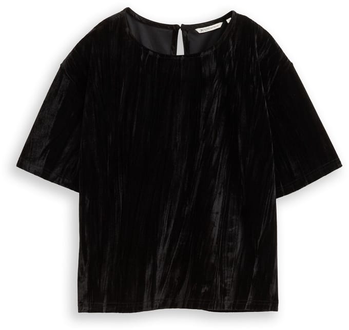 Tom Tailor Denim - Loose fit T-shirt van fluweel - Maat S - deep black