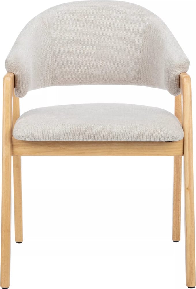 Vente-unique Set van 2 stoelen met stoffen en rubberhouten armleuningen - Beige en naturel - SOLUNA