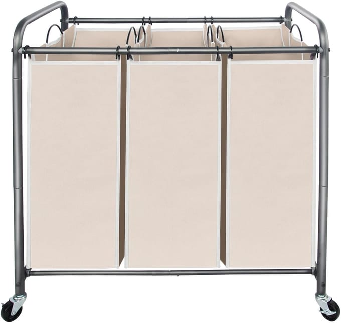 Wasmand op Wielen Set van 3 met Afneembare Zakken - Beige