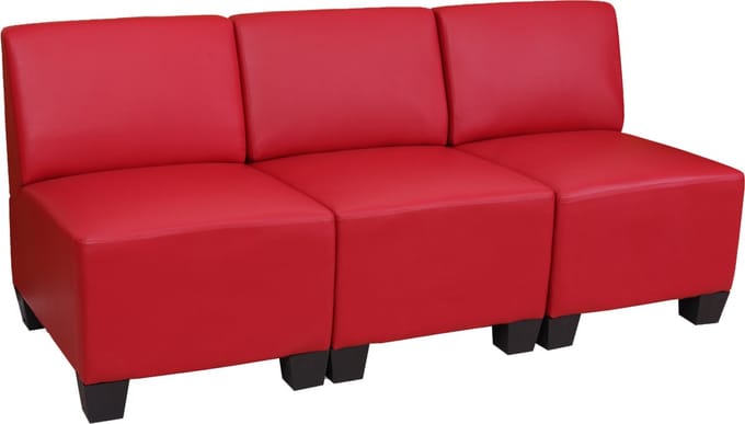 Modulaire 3-zitsbank Lyon, kunstleer ~ rood, zonder armleuningen