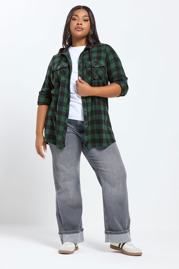 Yours Groen Geruit Overhemd Met Capuchon Size 42