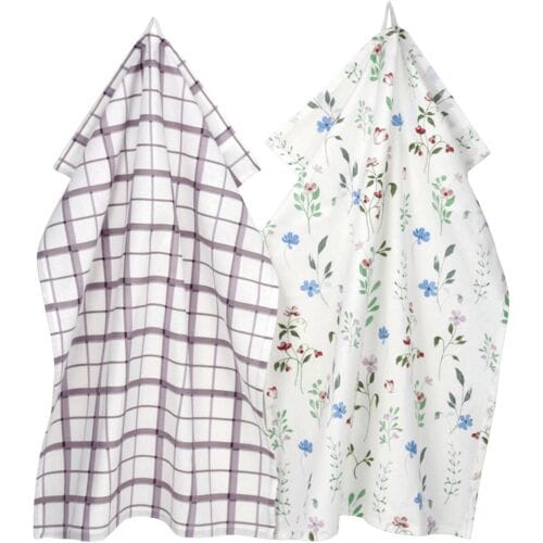 LIVARNO Set van 2 theedoeken 50 x 70 cm (Lila)