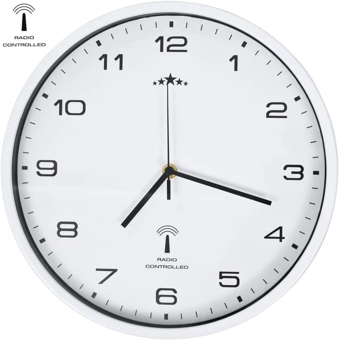vidaXL Wall Clock Quartz Movement Radio Controlled White Clock Clock Station Clock
