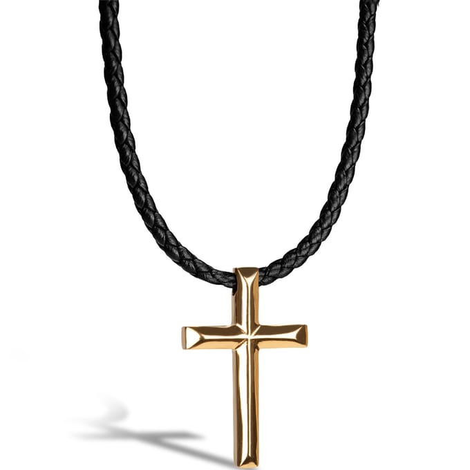 SERASAR Mannen Lederen Ketting [Cross] - Goud 50cm - Vriendje Cadeau Idee