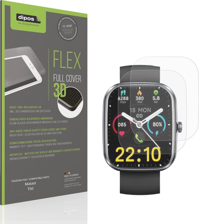 dipos FLEX – 2x Matte Screenprotector geschikt voor Matast T50 | Volledige Schermbescherming | Case-Friendly